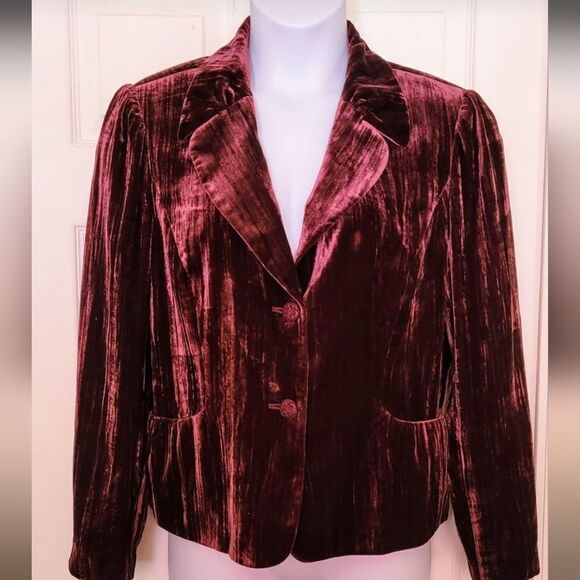 #077 Semantiks - Burgundy Maroon-colored Velour Blazer - Picture 6 of 6